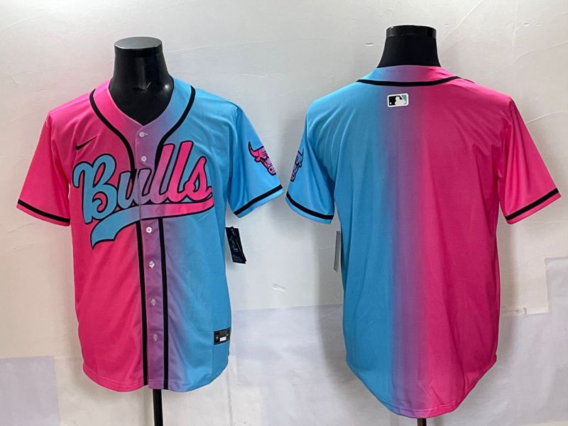 Men 2025 Chicago Bulls Blank Blue pink Nike NBA Jersey style 3